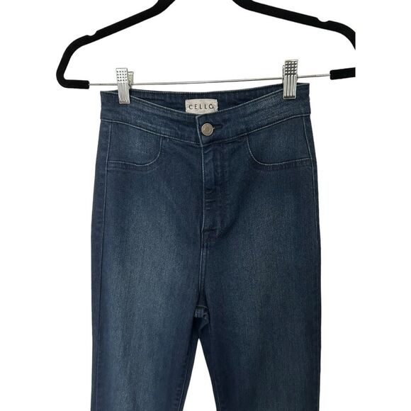 Cello Fringe Flare Leg Size 3 Stretch Dark Wash Wide Leg Bell Bottom y2K Retro - Picture 6 of 16